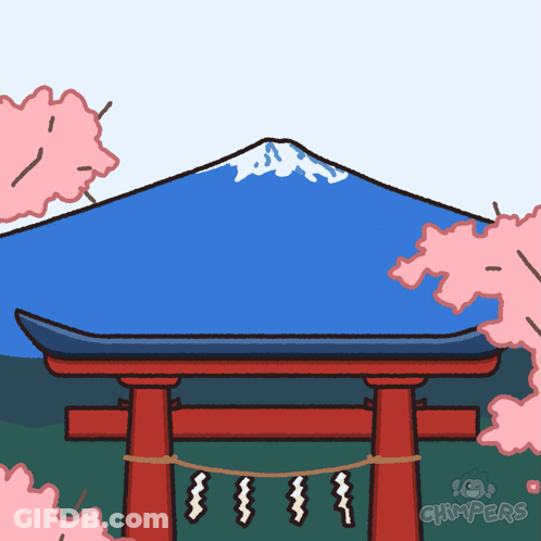 Torii Gate With Cherry Blossoms And Mountain GIF
