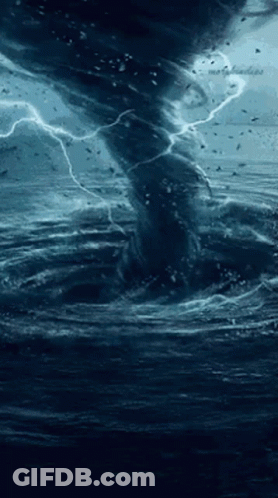 Tornado Coming Out Of Ocean With Lightning GIF