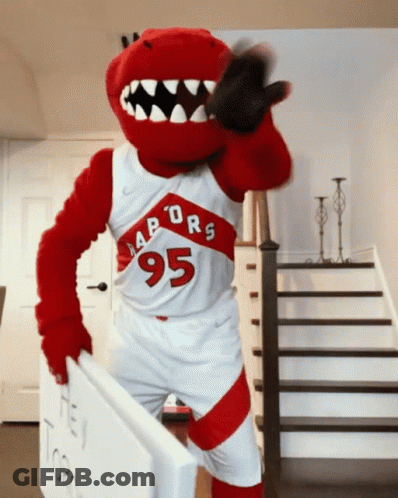 Toronto Raptors Mascot Holding Hey Toronto Sign GIF