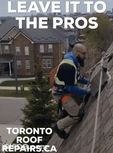 Toronto Roof Repairs Ad Man On Roof GIF