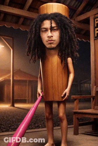 Totem Pole With Cartoon Face And Metal Logo GIF