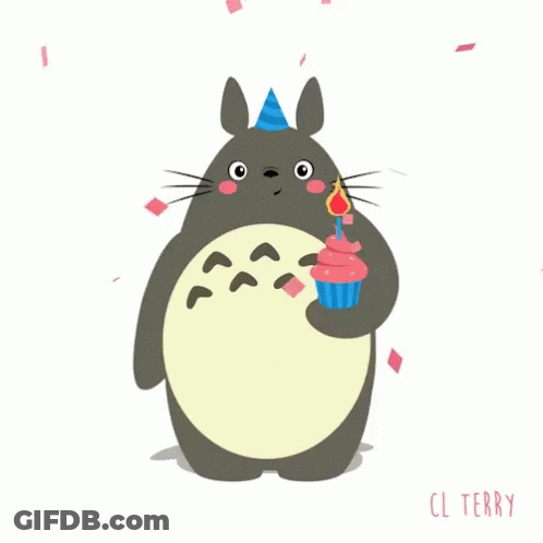 Totoro Holding Cupcake And Birthday Candle GIF