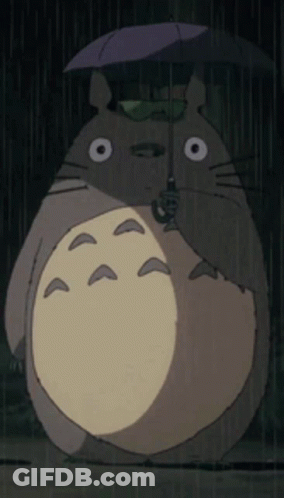 Totoro Holding Purple Umbrella In Rain GIF