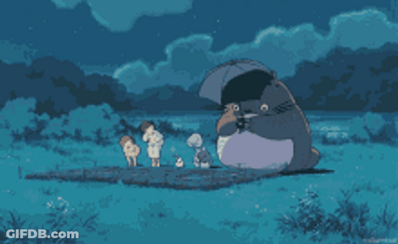 Totoro Praising With Other Characters GIF