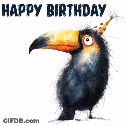 Toucan In Party Hat Saying Happy Birthday GIF
