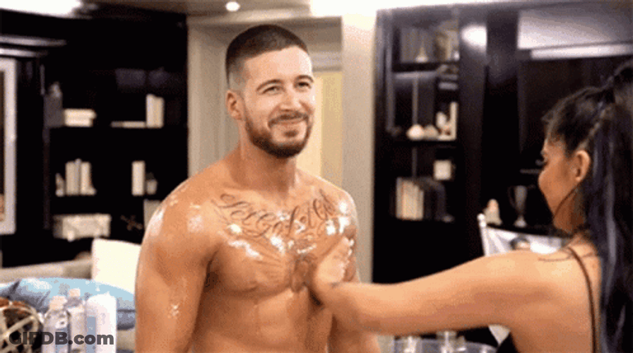 Touch Chest With Olive Oil GIF
