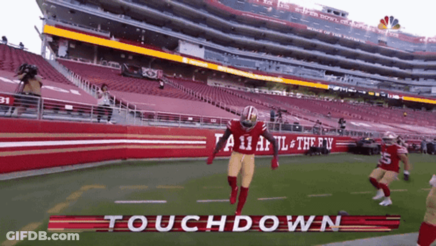 Touchdown Brandon Aiyuk Jumping Reaction GIF