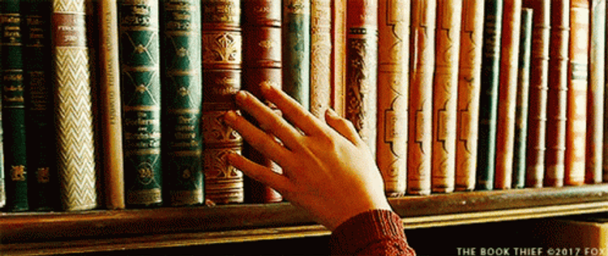 Touching Books At The Library GIF