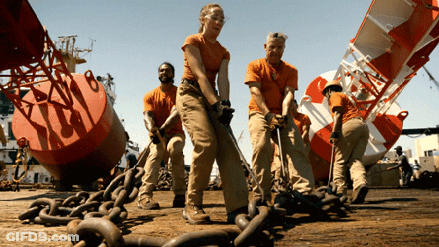 Tough As Nails Contestants Dragging Chain GIF