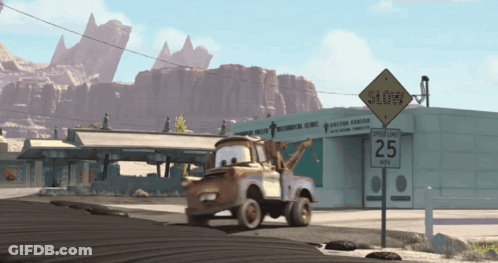 Tow Truck In Front Of Speed Limit 25 Sign GIF