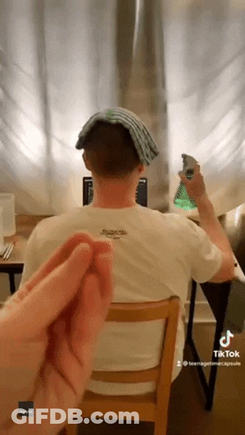 Towel On Head And Spray Bottle GIF