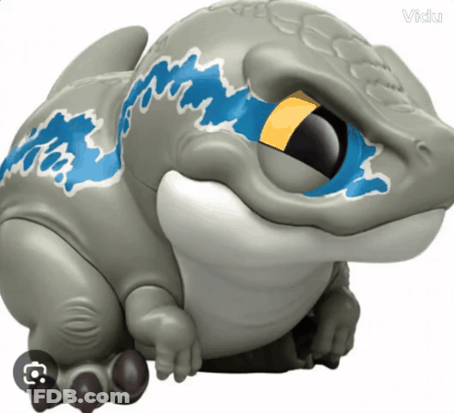 Toy Dinosaur With Yellow Eye And Blue Stripe GIF