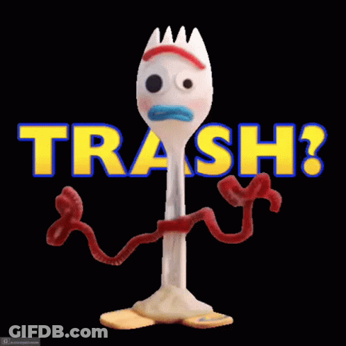 Toy Fork In Front Of Trash ? GIF