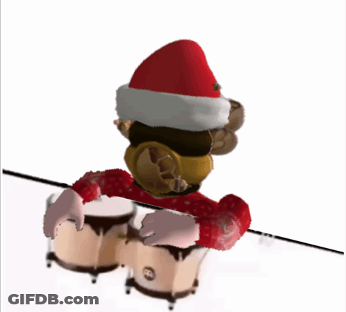 Toy Monkey In Santa Hat Playing Drums GIF