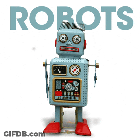 Toy Robot Standing Before Robots Poster GIF