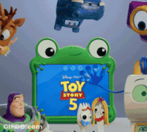 Toy Story 5 Frog Surrounded By Toys GIF