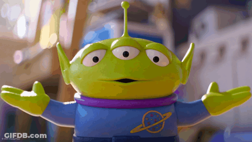 Toy Story Alien With Purple Shirt And Arms Outstretched GIF