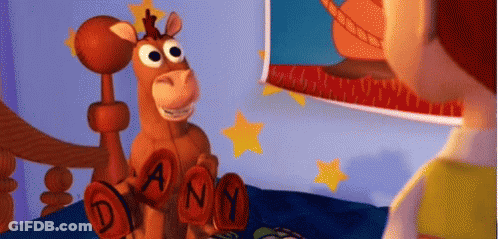 Toy Story Character Beside Stuffed Animal Dany GIF