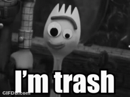 Toy Story Character Saying I'm Trash Black White GIF