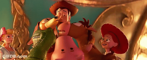 Toy Story Characters Standing In Front Of Mirror GIF