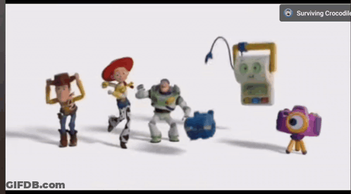 Toy Story Characters Woody Jessie And Buzz Lightyear Standing Together GIF