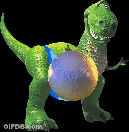 Toy Story Dinosaur Holding Ball In Mouth GIF