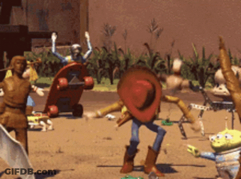Toy Story Woody And Aliens Dancing GIF