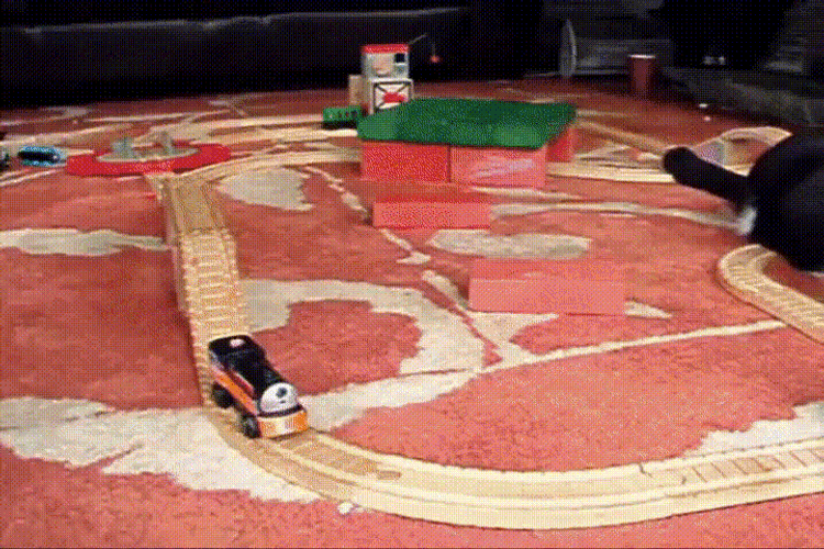 Toy Train Wreck Smash By Cat GIF