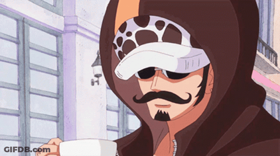 Trafalgar Law Drinking Coffee In Disguise GIF