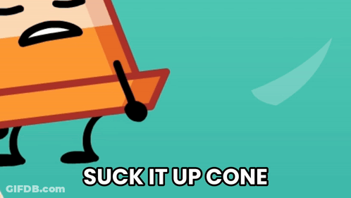 Traffic Cone With Arms And Legs Saying Suck It Up GIF