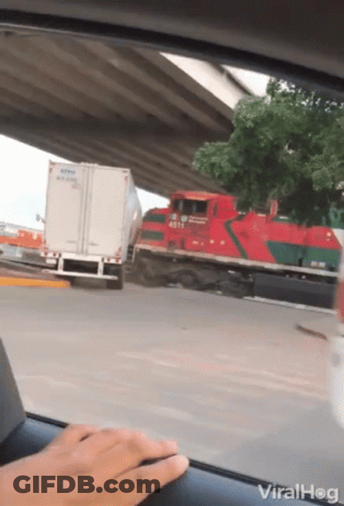 Train Crash Bumped To A 10 Wheeler Truck GIF