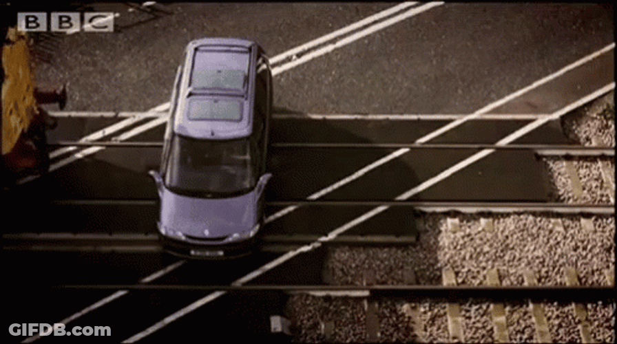 Train Crash Into A Car While Parking GIF