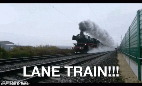 Train Going Down Tracks Saying Lane Train GIF