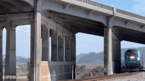 Train Going Down Tracks With Smoke GIF