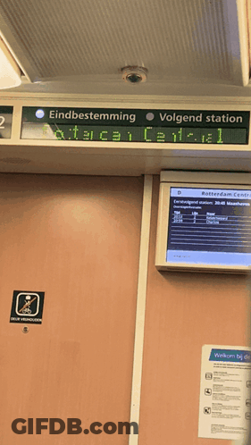 Train Sign Saying Rotterdam Central GIF
