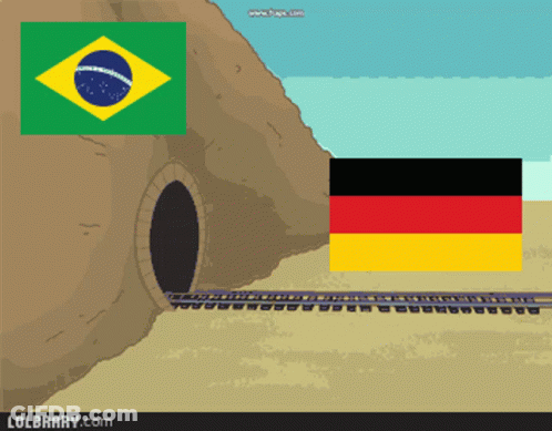 Train Through Tunnel With Brazil And Germany Flags GIF