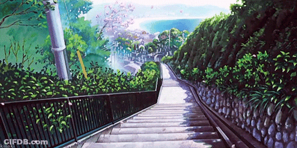 Tranquil Stairs Anime Scenery GIF