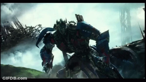 Transformer Flying Through City GIF