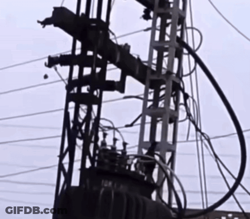 Transformer On Power Line With Ladder GIF