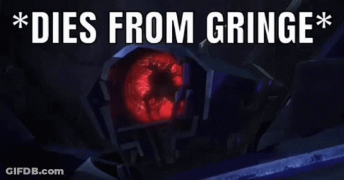 Transformer With Red Eye Saying Dies From Gringe GIF