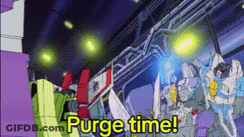 Transformers Standing In Room Saying Purge Time GIF
