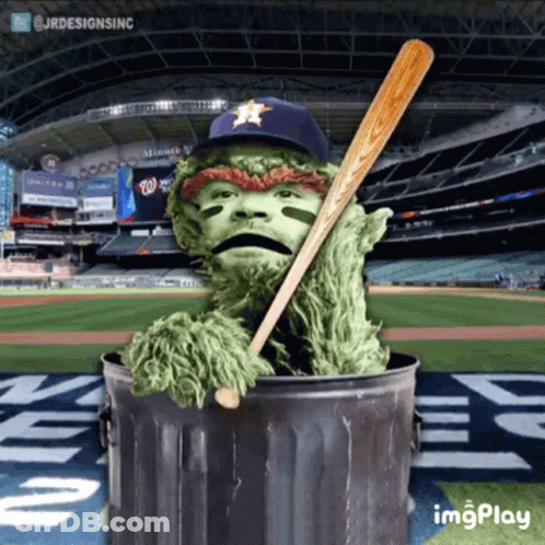 Trash Can Green Monster Holding Bat In Baseball Stadium GIF