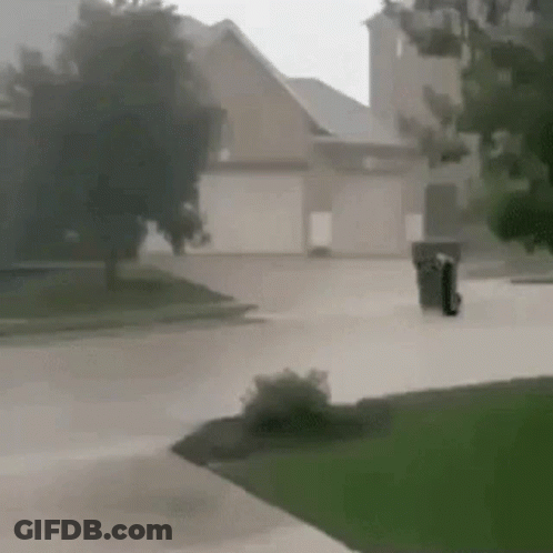 Trash Can In Driveway In Rain GIF