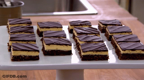 Tray Of Chocolate And Peanut Butter Slices GIF
