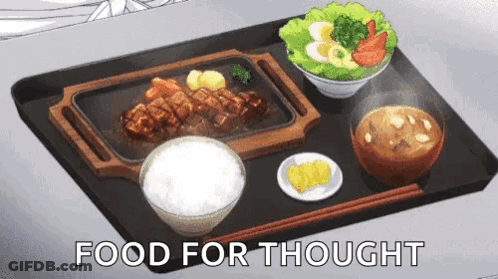 Tray Of Food Saying Food For Thought GIF