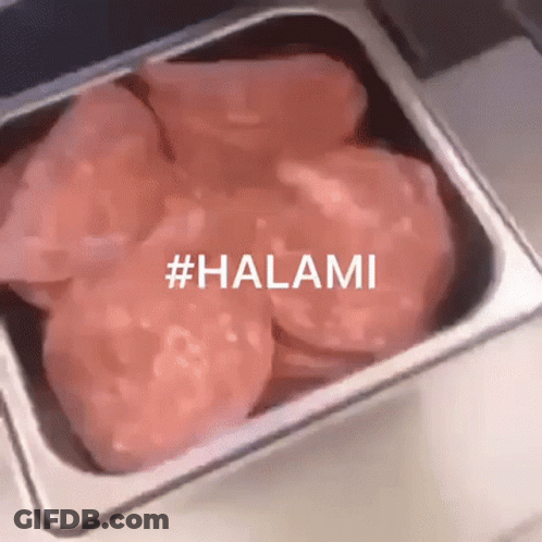Tray Of Food With Word Halami GIF