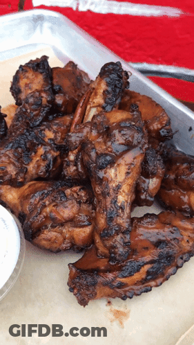 Tray Of Grilled Chicken Wings With Ranch GIF