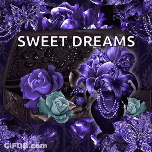 Treasure Chest Filled With Purple Roses And Pearls GIF