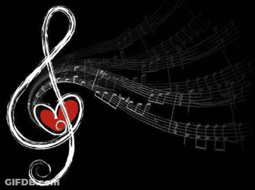 Treble Clef With Heart And Tune In Red GIF