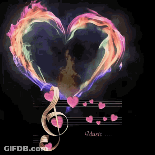 Treble Clef With Hearts Saying Music GIF